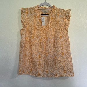 LOFT embroidered flutter sleeve blouse womens size medium